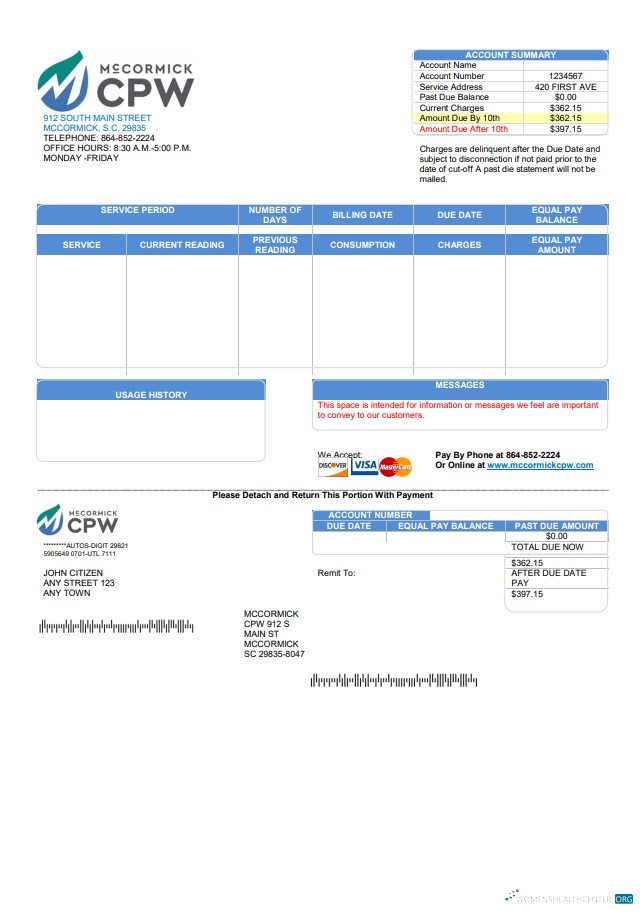 download download USA CPW utility bill template in Word and PDF format PDF template PDF template